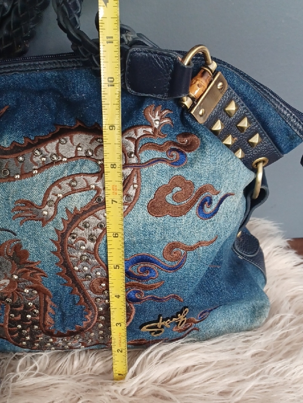 Y2K Denim Dragon Large Tote - Picture 13 of 16